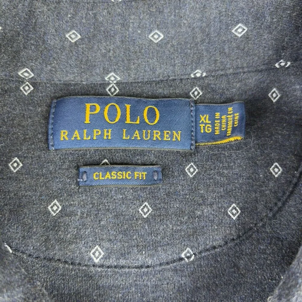 Polo Golf Ralph Lauren Shirt Men Xl  Blue Geometric All Over Print White Diamond